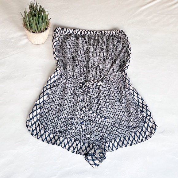 Angie Pants - SOLD. ANGIE Medium Blue Boho Strapless Romper